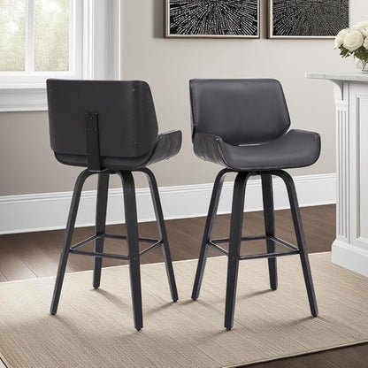 Armen Living Tyler 26" Counter Height Swivel Gray Faux Leather and Black Wood Bar Stool - Set of 2