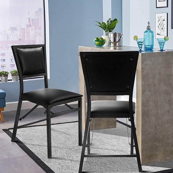 Goplus Topment Set of 2 Steel Folding Chair, PU Upholstered Counter Height Side Chairs with High Backrest & Steel Frame, Modern Style Folding Chairs for Kitchen Dining Room Restaurant