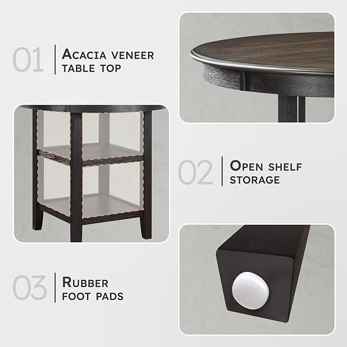 Lexicon Braun 42 Inch Bar Table - 36" High Round Counter Height Small Kitchen Table for 2-4, Solid Wood Frame for Small Dining Room, 2 Tall Storage Shelf, Easy Assembly, Brown and Black