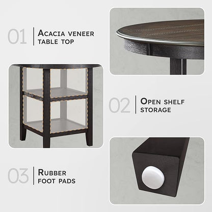 Lexicon Braun 42 Inch Bar Table - 36" High Round Counter Height Small Kitchen Table for 2-4, Solid Wood Frame for Small Dining Room, 2 Tall Storage Shelf, Easy Assembly, Brown and Black
