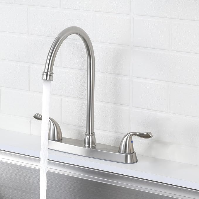 Brushed Nickel Kitchen Sink Faucet, 2 Handle 3 Hole Kitchen Faucet Without Sprayer, High Arc Swivel Spout Stainless Steel Sink Faucet for Rv Camper