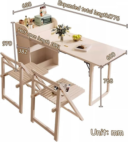 Kitchen Island with Extendable Table, Square Dining Table and 2 Chairs with Storage Cabinet, Pull-Out Design, Space-Saving, for Dining Room, Farmhouse