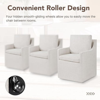 KISLOT Upholstered Dining Chairs Set of 4, Modern Dining Room Chairs with Casters & Washable Cover, Rolling Accent Chair with Hidden Storage for Kitchen, Farmhouse, Living Room, Linen Fabric, 4 Box