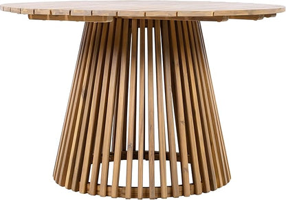 Merax Outdoor Dining Table 47.25" Round Extra-Large Acacia Wood Patio Dining Table for Backyard Lawn Balcony, Aesthetic Slat Base Design, Light Teak