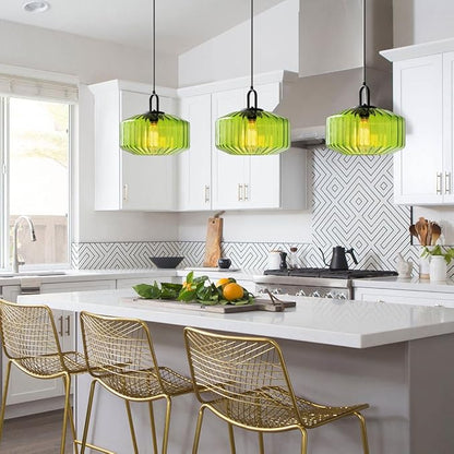 Green Glass Pendant Light Fixture Modern Hand Blown Pendant Lights with Large Glass Shade, Mid Century Pendant Light Green Globe Hanging Lighting for Dining Bedroom Table Kitchen Island