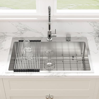 Sarlai 33 Kitchen Sink Drop In - 33 x 22 Inch Kitchen Sink Drop In Stainless Steel Topmount 16 Gauge Deep Single Bowl Above Counter Sinks Basin