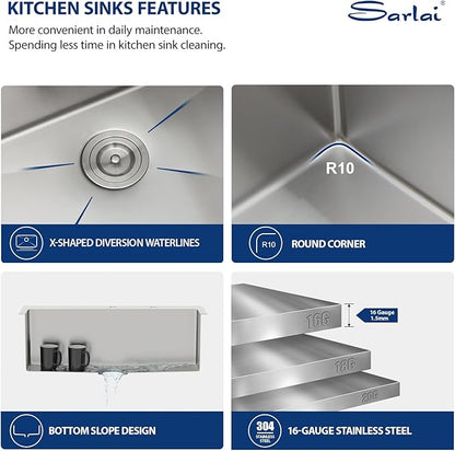 Sarlai 30 Kitchen Sink Drop In - 30 x 22 Inch Topmount Kitchen Sink Stainless Steel 16 Gauge Deep Single Bowl Over Counter Kitchen Sinks Basin