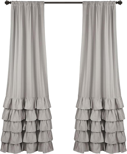 Lush Decor Allison Ruffle Light Filtering Window Curtain Panels Pair 40" W x 84" L Light Gray - Coquette Curtains for Bedroom - Ruffle Curtains Kids