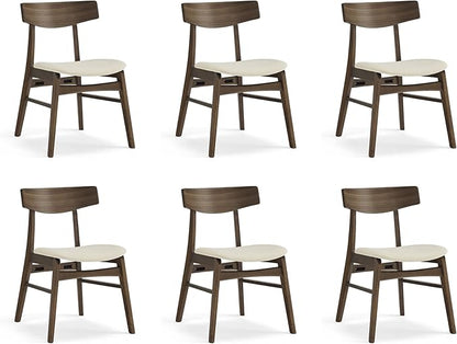 KISLOT Wooden Dining Chairs Set of 6, Upholstered Modern Dining Room Chairs, Mid Century Oak Kitchen Chairs with Curved Wood Backrest for Kitchen, Restaurant, Farmhouse (Cream Fabric & Walnut Color)