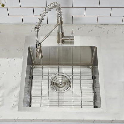 18 Inch Drop In Bar Sink, 18 x 18 Stainless Steel Single Bowl Top Mount Drop In Bar Wet Prep RV Outdoor Kitchen Sink, 16 Gauge Brushed Nickel
