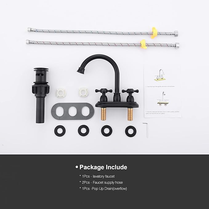 4-Inch Bathroom Sink Faucet Matte Black, Vintage 2-Handle Centerset Vanity Faucet for Bathroom Sink