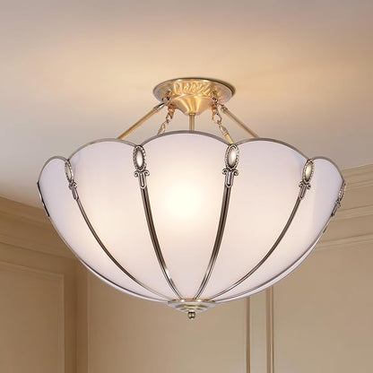 20.5" Vintage Pendant Light Fixture, 4-Light Semi Flush Mount Ceiling Light, Rustic Handmade Glass Ceiling Light Fixture for Foyer Entryway Stairway