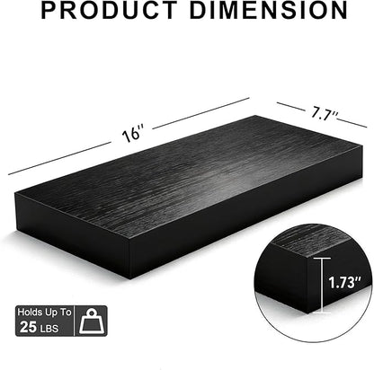 Floating Shelves for Wall,Over The Toilet Storage Cabinet-Set of 2 Black 16 Inch.Wall Shelves for Bathroom,Bedroom,Living Room,Kitchen-Modern Helf Display Organizer&Decor(Black,2pc)