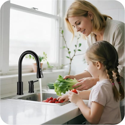 Pull Down Kitchen Faucet 2 Hole - Matte Black Single Handle Kitchen Faucets, High Arc Stainless Steel Pull Out Kitchen Sink Faucet for RV Laundry Farmhouse Bar