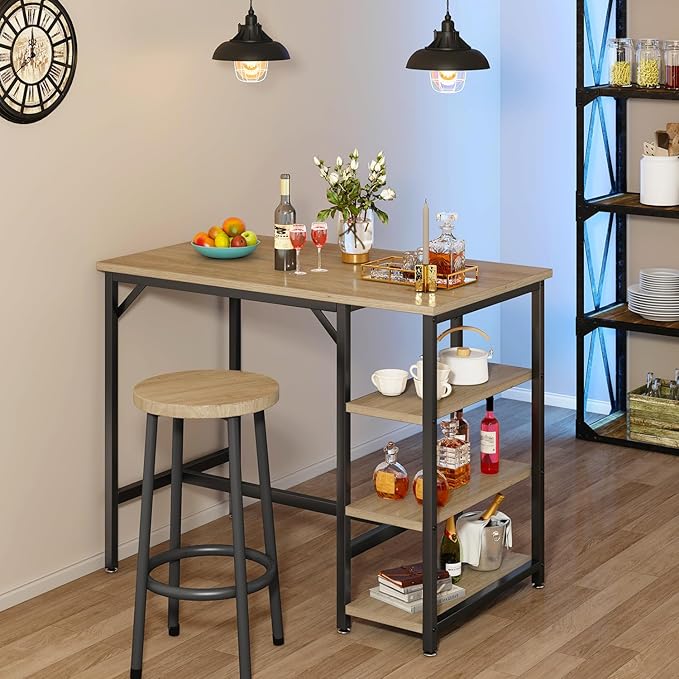 IBUYKE 40”H Bar Table with 3 Storage Shelves, High Dining Table for Kitchen, Counter Table, Industrial Standing Computer Desk UTMJ054Y