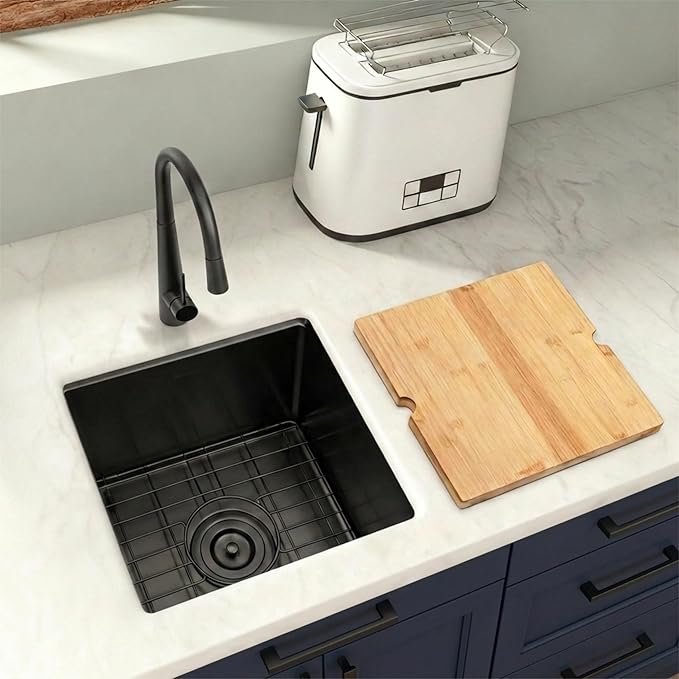 Black Bar Sink Undermount,Small Bar & Prep Sinks,16 gauge Stainless Steel Bar Sink with Workstation for Wet Bar Area (17" X 19")
