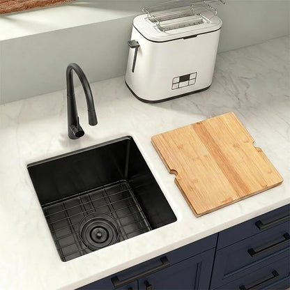 Black Bar Sink Undermount,Small Bar & Prep Sinks,16 gauge Stainless Steel Bar Sink with Workstation for Wet Bar Area (17" X 19")