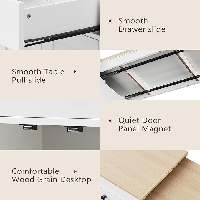 74.5 Inch Kitchen Island with Extendable Dining Table, Rolling on Wheels, Spice Rack, 2 Drawers, 4 Door Cabinet(White)