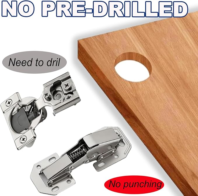 4PCS Soft Close Cabinet Hinge, No Pre-Drilled Cabinet Hinges, Surface Mount Kitchen Cabinet Hinges for Cabinet Doors with Screws