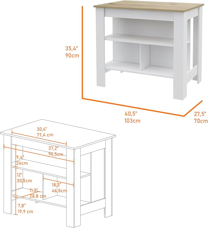 GOWE Rockaway 3-Shelf Kitchen Island White and Light Oak