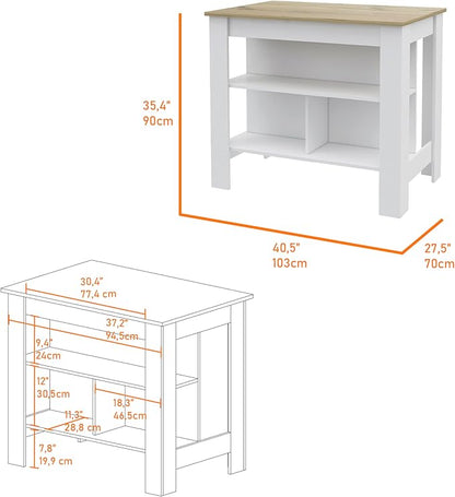 GOWE Rockaway 3-Shelf Kitchen Island White and Light Oak