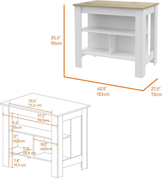 GOWE Rockaway 3-Shelf Kitchen Island White and Light Oak
