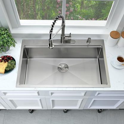 33x22 Drop In Kitchen Sink Workstation-Bokaiya 33 Inch Stainless Steel Drop In Sink Topmount 16 Gauge 10 Inch Deep Above Counter Single Bowl Kitchen Sink with Cutting Board