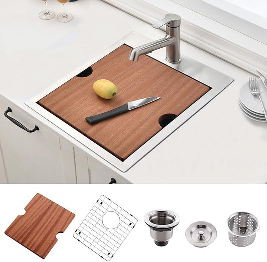 21x20 Inch Drop In Kitchen Sink Workstation - VAPSINT 21 Inch Topmount Kitchen & Bar Sink 16 Gauge Stainless Steel Handmade Single Bowl Small Kitchen Sinks for RV Wet Prep with Accessories