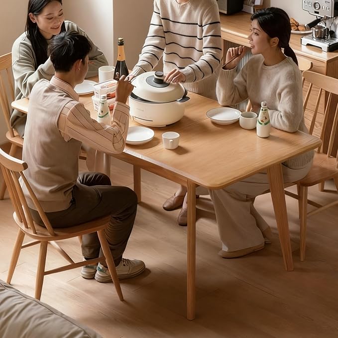 Solid Oak Extendable Dining Table for 4-6 People, 47.2 to 63 Inch, Seamless Expansion, Round Corner Design with Diagonal Legs, Farmhouse Kitchen Table for Small Spaces (Oak)