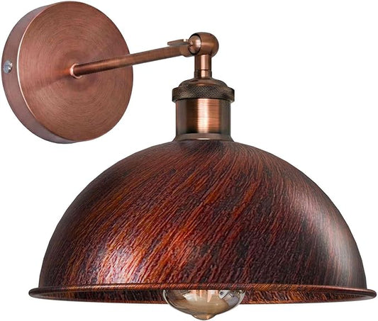 Dome Metal Wall Sconce, 180° Adjustable Industrial Wall Lamp for Bedside, Study, Kitchen, and Living Room Decor. (Rustic Red*)