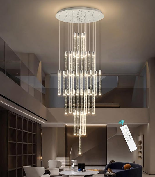 35-Light Long Large Modern Led Crystal Chandeliers Modern Spiral Chandeliers High Ceilings Chandelier for Staircase Foyer Chrome