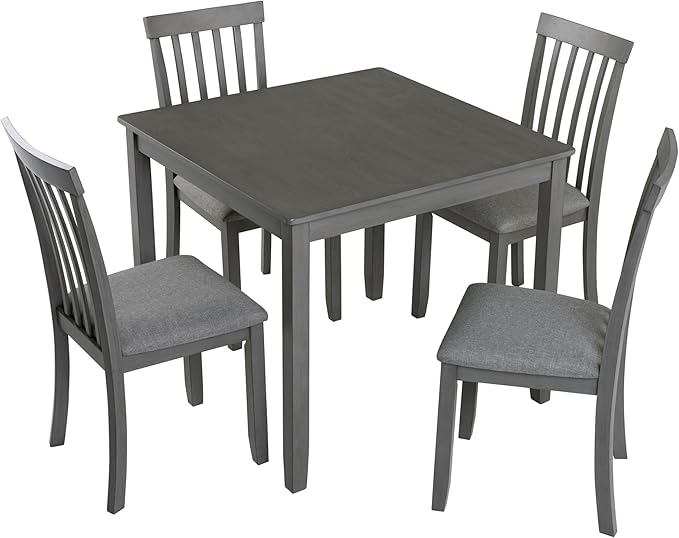 34" Solid Wood Dining Table, Island Table with Square Top, Rustic Dining Tables with Stable Legs for Small Kitchen & Family Gatherings, Gray