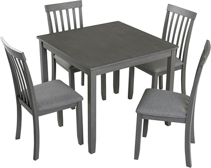 34" Solid Wood Dining Table, Island Table with Square Top, Rustic Dining Tables with Stable Legs for Small Kitchen & Family Gatherings, Gray
