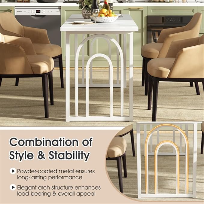 White 63" Rectangular Dining Table with Adjustable Foot Pads for Stability & Small Spaces, Narrow Kitchen Table, Space Saving Dining Tables, Kitchen Island Tables Stable Dining Table
