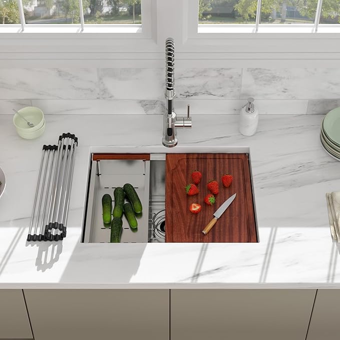 23 Undermount Kitchen Sink - Beslend 23x19 Inch Under Counter Sinks Stainless Steel Ledge Workstation Sink 16 Gauge Single Bowl 10 Inch Deep Kitchen Basin