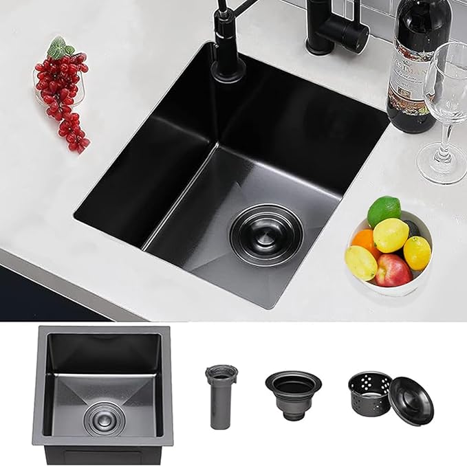 VCCUCINE Gunmetal Black Undermount Bar Sink, 15x17 Inch RV Small Single Bowl Kitchen Sink, Outdoor Stainless Steel Wet Bar Prep Sink with Drain