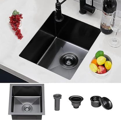VCCUCINE Gunmetal Black Undermount Bar Sink, 15x17 Inch RV Small Single Bowl Kitchen Sink, Outdoor Stainless Steel Wet Bar Prep Sink with Drain