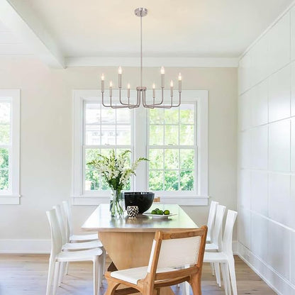 8-Light Farmhouse Chandelier for Dining Room Light Fixtures, Brushed Nickel Dining Room Light Fixture, Candle Ceiling Industrial Modern Chandelier for Living Room Kitchen Entryway Foyer Bedroom