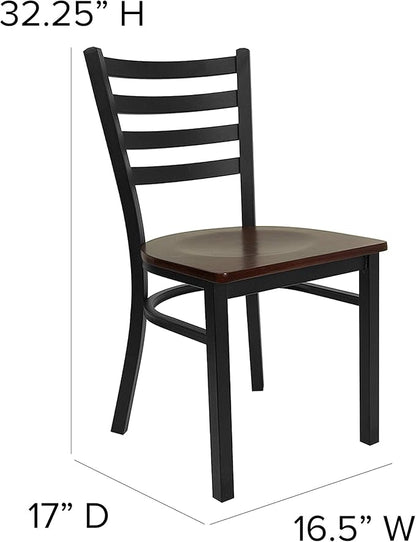 Flash Furniture HERCULES Series Black Ladder Back Metal Restaurant Chair - Mahogany Wood Seat