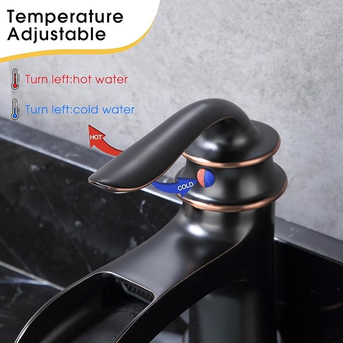 FRANSITON Waterfall Faucet Bathroom Faucet Single Handle One Hole Oil Rubbed Bronze Finish Large Spout Lavatory Faucets Oil Rubbed Bronze