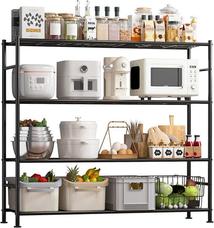 Sakugi Storage Shelves - 4 Tier Shelf Organizer, Heavy Duty Garage Shelving Unit with Leveling Feet, Stable Metal Shelves Organizer for Pantry, Kitchen and Closet, 46.3" W x 12.6" D x 46.6" H, Black