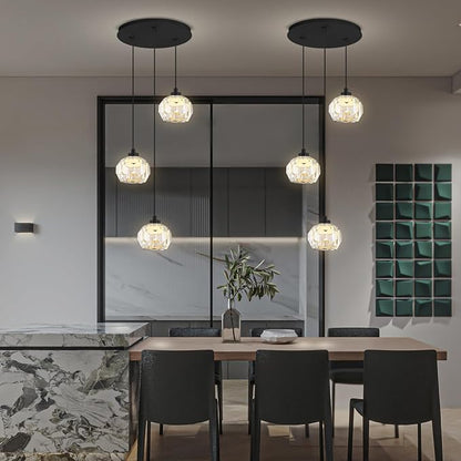 3-Light Crystal Pendant Light Black LED Crystals Ball Chandeleir Enhance Kitchen Island, Bathroom, Bedroom, and Bar