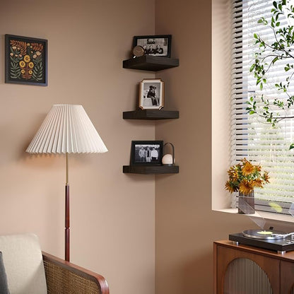 PopiShelves Small Floating Shelves for Wall - 9 Inch Square Rustic Brown Shelves for Bedroom, Living Room, Bathroom, Kitchen, Office Decor Set of 3