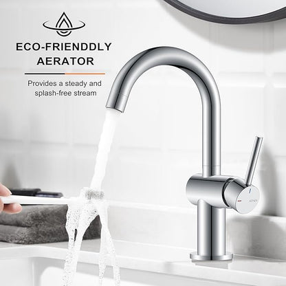 KENES Polished Chrome Bathroom Faucets Single Handle Modern Prep Wet Bar Sink Faucets Bathroom Sink Faucet with Drain Assembly & Deck Plate, Farmhouse RV Camper Outdoor Utility Faucet, KE-9005B-5