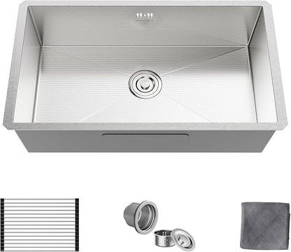MAYESAR 27" Undermount Stainless Steel Kitchen Sinks, 27 x 18 Inch 16 Gauge Single Bowl Kitchen Sink, Honeycomb Embossed Design Prevents Scratches and Wear, with Accessories