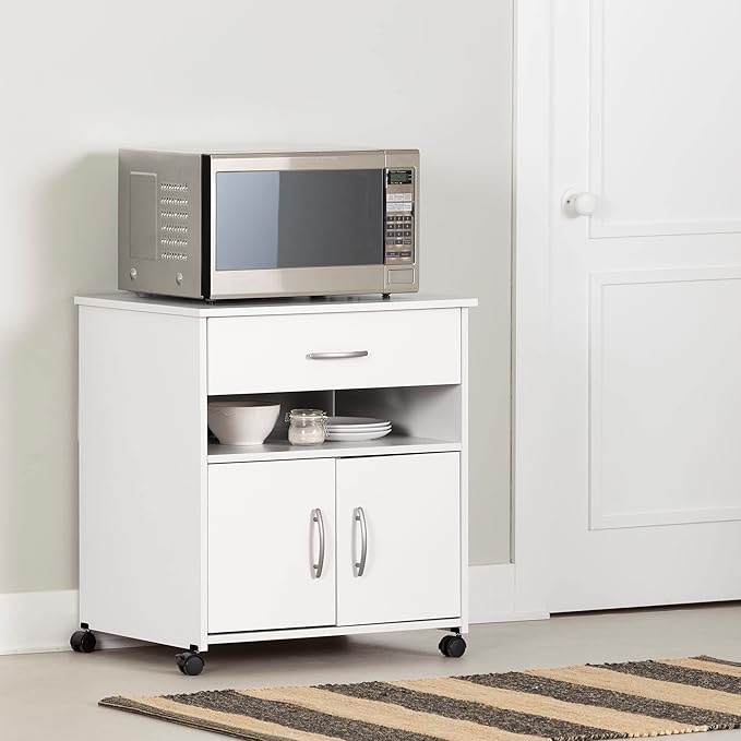 South Shore Axess Microwave Cart on Wheels Pure White, Contemporary