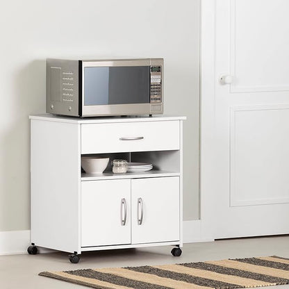 South Shore Axess Microwave Cart on Wheels Pure White, Contemporary