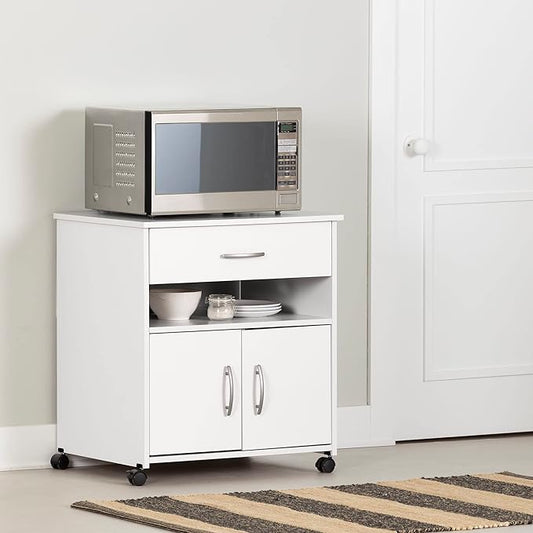South Shore Axess Microwave Cart on Wheels Pure White, Contemporary