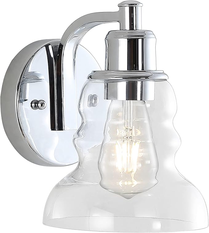 JONATHAN Y 6.5" Chrome Modern Industrial Rustic 1-Light LED Vanity Light with Clear Glass Shade, Vintage Wall Sconce for Bathroom Kitchen Hallway, LED Bulb Included (JYL3544B)