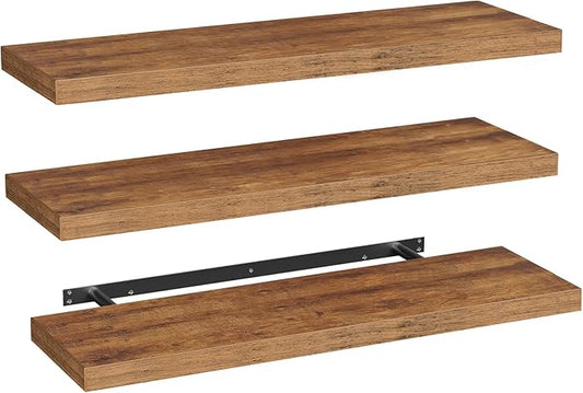 RALGEND Floating Shelves for Wall, 39.4" Long Wall Shelf Set of 3 with Invisible Bracket, 1.5" Thick Hanging Shelves Farmhouse Home Decor for Bathroom, Living Room, Bedroom Rustic Brown 10301BJP3BF
